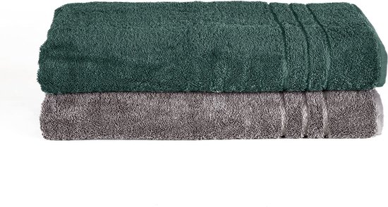 Komfortec Set van 2 Handdoeken 70x200 cm, 100% Katoen, XXL Saunahanddoeken, Saunahanddoek Zacht, Grote badstof, Sneldrogend,Antracietgrijs&Donkergroen