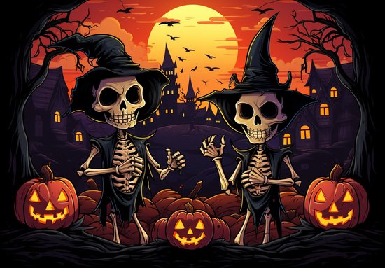 Halloween Poster | Skeletten Poster | Halloween Decoratie | Halloween Versiering | Sint Maarten | Horror Poster | 71x51cm | Geschikt om in te lijsten