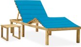 The Living Store Loungebed Grenenhout - 200x70 cm - verstelbare rugleuning en voetensteun - inclusief kussen en tafel