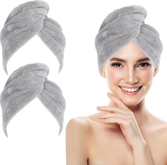 Lot de 2 serviettes de séchage de cheveux en microfibre, turbans pour  cheveux... | bol.com