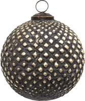 HAES DECO - Kerstbal - Formaat Ø 11x11 cm - Kleur Bruin - Materiaal Glas - Kerstversiering, Kerstdecoratie, Decoratie Hanger, Kerstboomversiering
