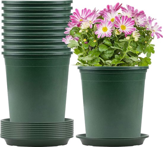 10 pièces pots de fleurs en plastique avec soucoupe, pots de fleurs de 16  cm avec