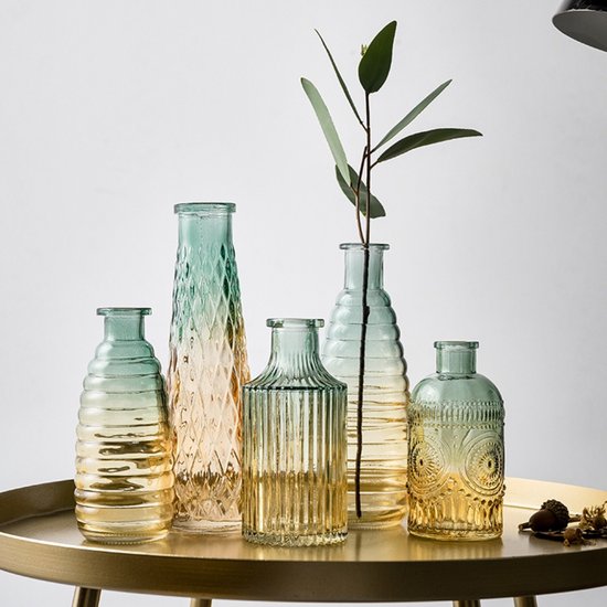 QUVIO Vase en Verres / Vase / Vase en verre / Vases - 6 x 19,5 cm (dxh) - Jaune / Blauw