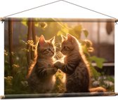 Textielposter - Dieren - Kittens - Gras - Bloemen - 90x60 cm Foto op Textiel