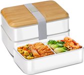 broodtrommel met vakken, 1400 ml, lunchbox met lepel en vork, voor kinderen/volwassenen, lunchbox voor het vervoer van maaltijden, broodtrommel, magnetronbestendig (wit)
