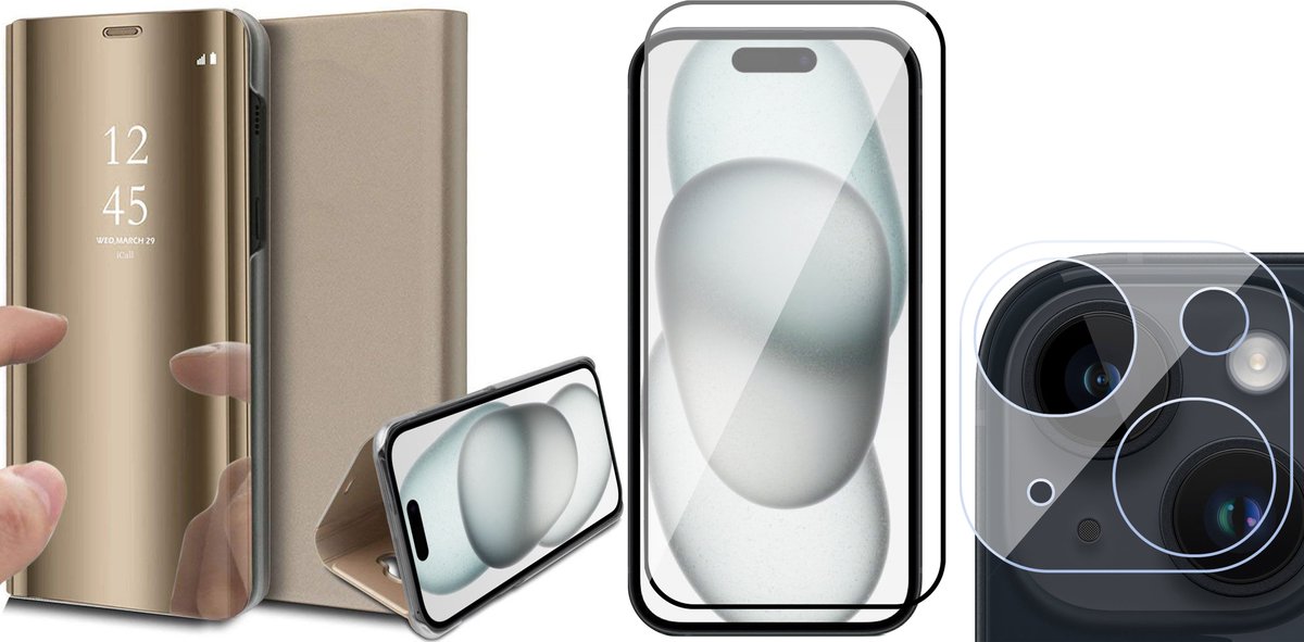 Hoesje geschikt voor iPhone 15 - Book Case Spiegel Roségoud