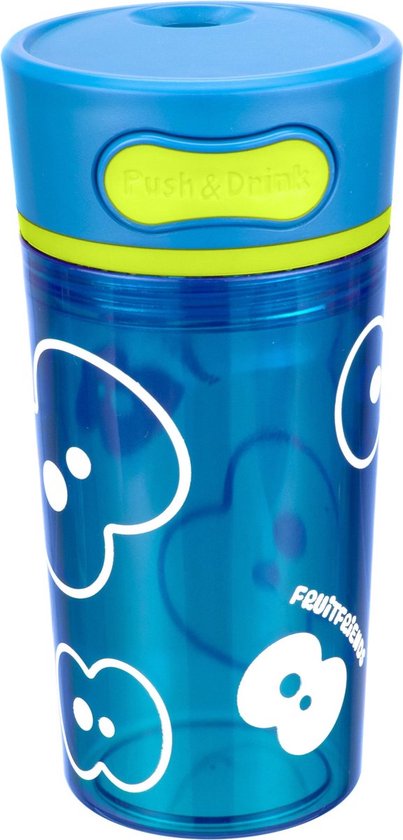 FruitFriends Push & Drink Drinkbeker - 300 ml - Blauw - Antilek - Drinkfles voor kinderen