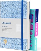 Ottergami Notitieboek A5 - Notebook Journal met Puntjes - Hoogwaardig Dik Papier 150g/m2 - 144 pagina’s - Bullet Journal Blauw Gestippeld - Vegan Lederen Kaft met Elastiek