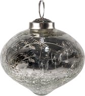 HAES DECO - Kerstbal - Formaat Ø 7x7 cm - Kleur Zilverkleurig - Materiaal Glas - Kerstversiering, Kerstdecoratie, Decoratie Hanger, Kerstboomversiering
