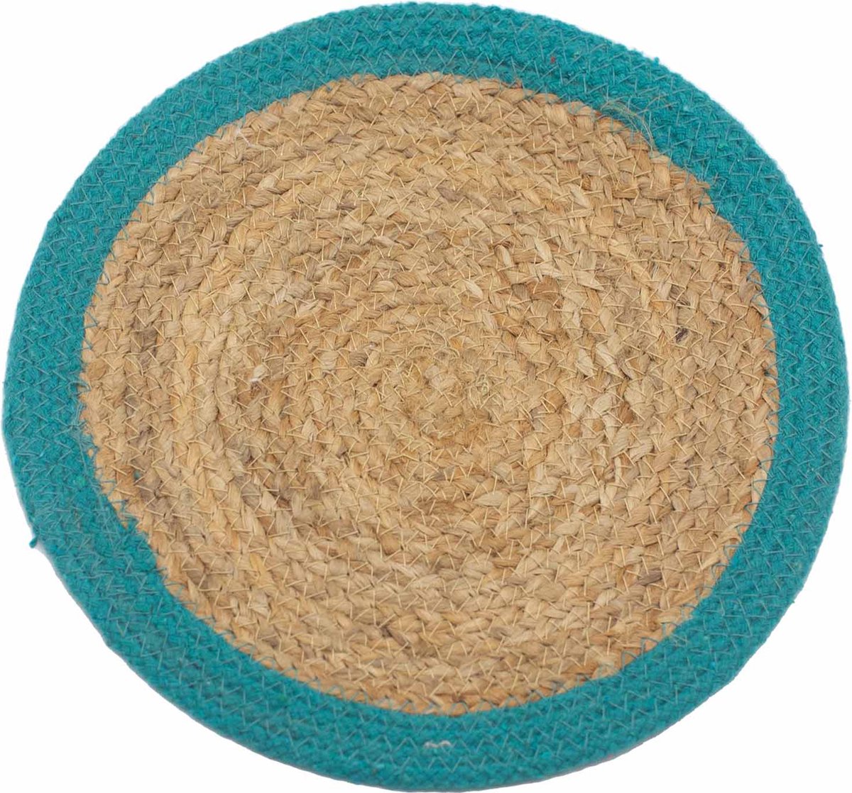4x Natuurlijke Placemat - Jute & Katoen - 30cm - Teal Rand
