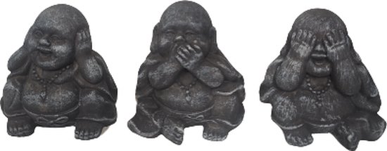 Bouddha Deco Trendy - Hear See Speak No Evil - Zwart - Polyrésine / Faïence - 9 cm x 7 cm x 7,5 cm - Set de 3