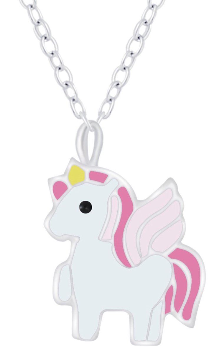 Joy|S - Zilveren eenhoorn hanger 7 x 8 mm met ketting unicorn 36 cm + 5 cm extension