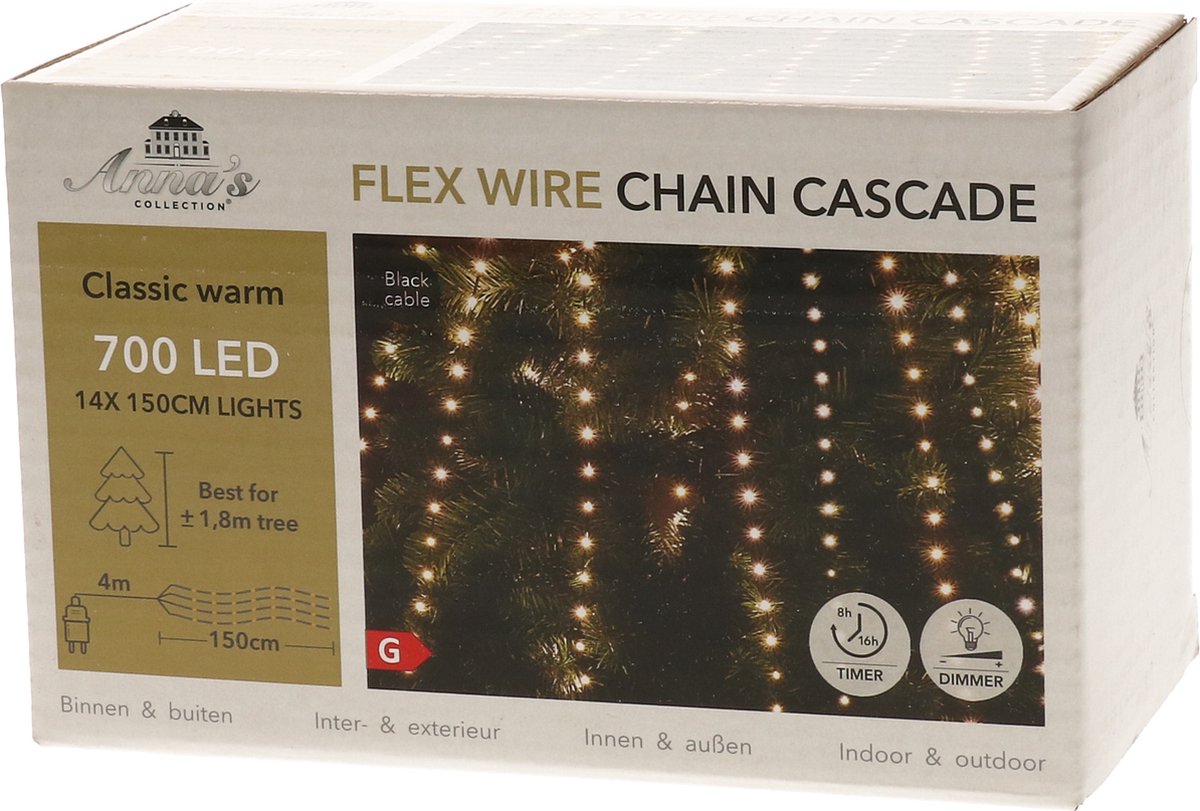 Anna's Collection Anna Collection Cascade kerstverlichting -700 leds - warm wit - voor kerstboom 180 cm - lichtnet voor over een kerstboom
