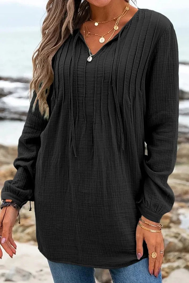 Dames shirt | 100% katoen | lange mouwen | V-hals | zwart, groen of khaki |  maten S t/m XL | bol.com