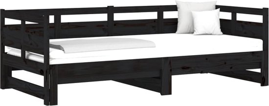 The Living Store Canapé-lit en pin Massief - Extensible - Gain de place - Zwart - 193,5 x 181 x 66 cm - Matras non inclus