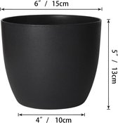 Bloempot, geeft zichzelf water, 15 cm, met waterindicator, zwart, set van 4, waterreservoir, plantenbak, voor binnen en buiten