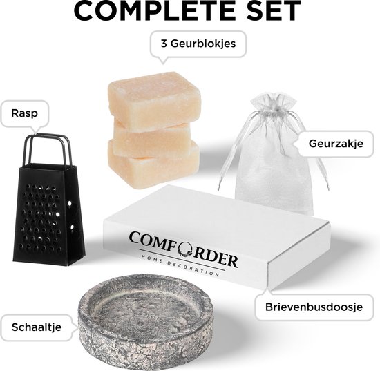 Comforder 3 Amberblokjes Vanille - Geurblokjes Set met Schaaltje, Rasp en Geurzakje - Giftset - comforder