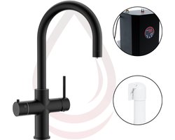 Quali Tap® | 4 in 1 | Kokend Water Kraan / Anti-Kalk Filter | Zwart (mat) | C - uitloop | Keukenkraan + Boiler + Filter