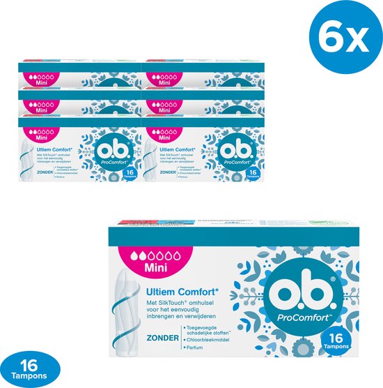 o.b. ProComfort Mini - tampons - lichte tot normale menstruatiedagen - 6 x16 stuks