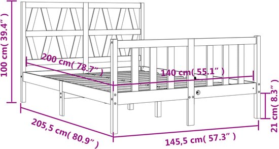 vidaXL Bedframe massief grenenhout 140x200 cm, bed frame, bed, 1-persoonsbed, bed frames, bedden, 1-persoonsbedden, eenpersoons bed
