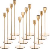 Set van 12 kandelaars, Franse goudkleurige kandelaars, geschikt voor 3/4 inch dikke kaarsen, hoge metalen kandelaars voor bruiloft, huisdecoratie, diner bij kaarslicht