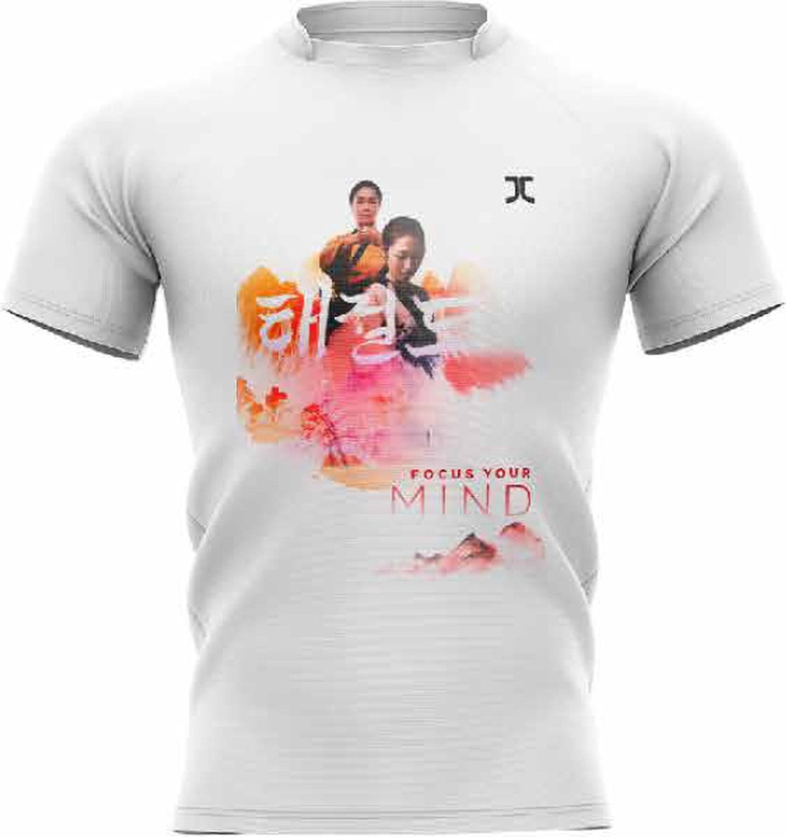 Trainingshirt JCalicu Taekwondo Focus your Mind | wit-oranje (Maat: S)