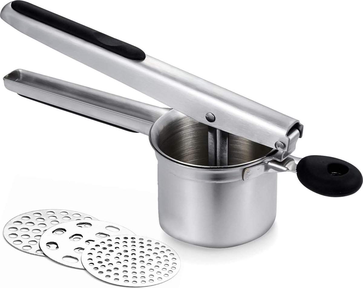 Oliva's - Aardappelpers - Pureestamper - Pureeknijper - Aardappelstamper incl. 3 zeefinzetstukken - RVS