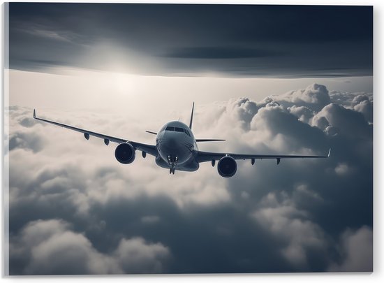 Acrylglas - Vliegtuig Vliegend tussen de Wolken - 40x30 cm Foto op Acrylglas (Wanddecoratie op Acrylaat)