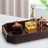 Serveerdienblad van natuurlijk verdikt bamboe met ergonomische en esthetische metalen handgrepen, perfect voor het serveren van gerechten, ontbijt op bed, thee, koffie, donkerbruin