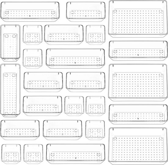 25 Stuks Transparant Lade-organizer-systeem Met Plastic Opbergdozen In 4 Maten Antislip Transparante Make Up Organizer Voor Badkamer Cosmetica Dressoir Keuken Kantoor Enz