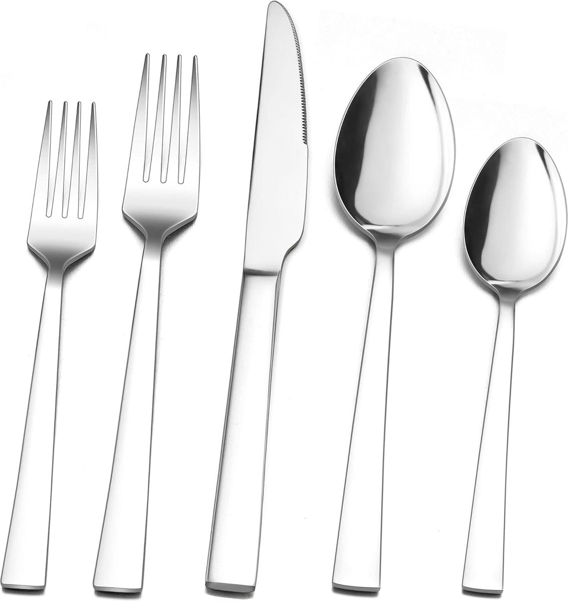 Bestekset voor 12 personen, 60-delige bestekset, gepolijst roestvrij staal, zilver tafelbestek met vork, lepel, messenset voor familie/feest/hotel, roestvrij, vaatwasmachinebestendig