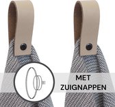 SETPRIJS - 2x Leren magneet-lus - met Zuignap + Plakstrip - TAUPE - Handles and more® (handdoekhaak - handdoekhaakje - handdoeklus - handdoekhanger - magnetische handdoekhouder)