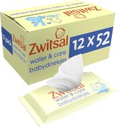 Zwitsal Water & Care Billendoekjes, met Zwitsal geur, voor verzorging van de babyhuid - 12 x 52 stuks - Voordeelverpakking