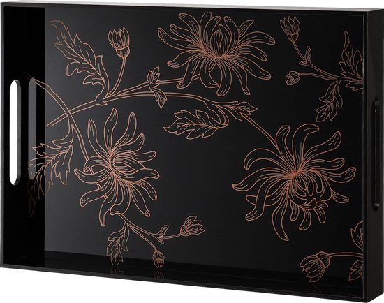 Zwart acryl dienblad met handgrepen 17" x 12" rechthoekig ontbijtblad voor salontafel voorgerecht thee decoratieve bloemenijdelheid lade organisator lekvrij