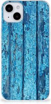 Backcase Siliconen Hoesje Geschikt voor iPhone 15 Telefoonhoesje Wood Blue