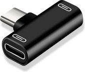 Xtabarya USB C-Splitter, 2 in 1 type C Naar C Audio-Adapter, Hoofdtelefoon en Oplader Zwarte kleur