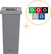 Plafor Fit Bin, Prullenbak voor afvalscheiding - 53L – Grijs - Inclusief 5-delige Stickerset - Afvalbak voor gemakkelijk Afval Scheiden en Recycling - Afvalemmer - Vuilnisbak voor Huishouden, Keuken en Kantoor - Afvalbakken - Recyclen