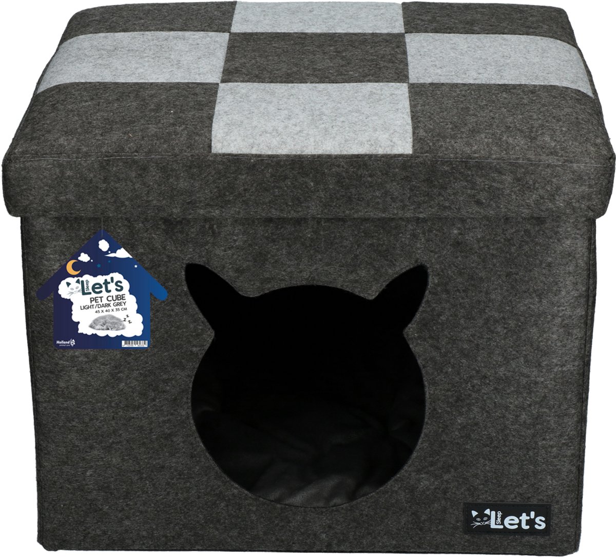 Bol.com Let's Sleep Pet Cube - Stevige kattenmand - Kattenhuisje - licht/donker grijs - 100% Gerecycled polyester aanbieding