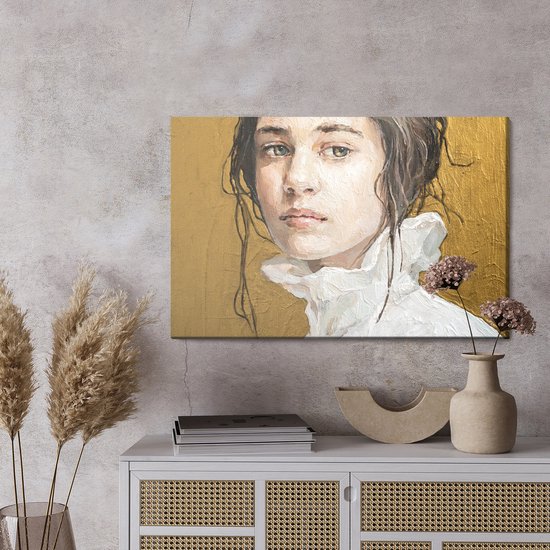 Portrait De Belle Jeune Femme Avec La Peinture à L'huile Sur Le