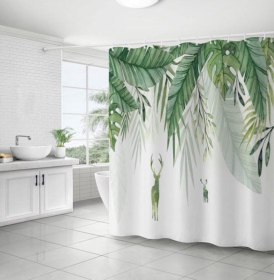 Rideau de douche 120 x 200 cm imperméable lavable rideau de bain feuilles  vertes