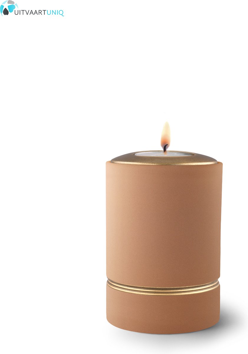 Mini asbus urn zandkleur met herdenkingslichtje - keramiek