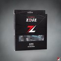 Zwarte verpakking voor ZEUZ fitness handschoenen met polsbanden, met een kijkvenster op de handschoenen.