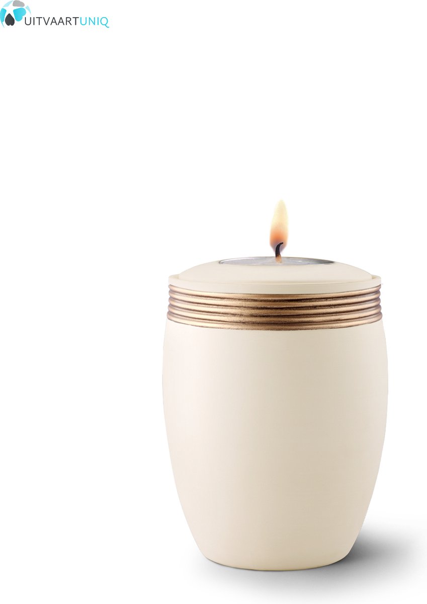 Mini urn creme met herdenkingslichtje - keramiek
