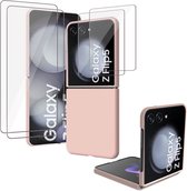 2x Screenprotector + Hoesje geschikt voor Samsung Galaxy Z Flip 5 – Folie Screen Protector - Extreme Shock Cover Rose