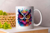 Mok Super bright owl - ColorfulAnimals - Gift - Cadeau - VibrantWildlife - BrightCritters - ColorfulCreatures - KleurrijkeDieren - LevendigeDieren - KleurrijkeBeestjes - RegenboogDieren