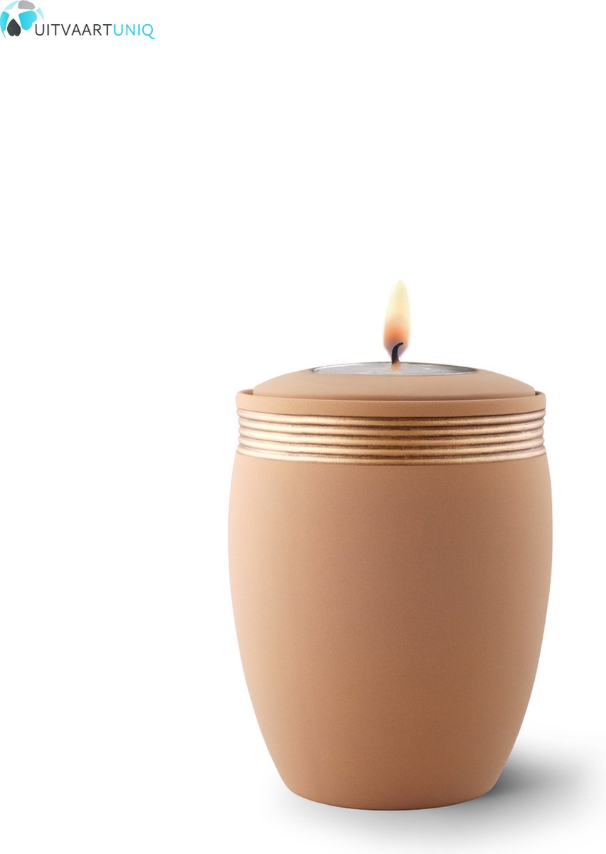 Mini urn zandkleur met herdenkingslichtje - keramiek