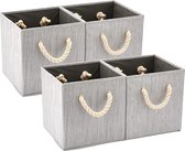 4 stuks katoenen opvouwbare opbergdozen, opbergmand met sterke handgrepen voor de organisatie van de kinderkamer, speelgoed, kast - (bamboe grijs, 26,7 x 26,7 x 28 cm)