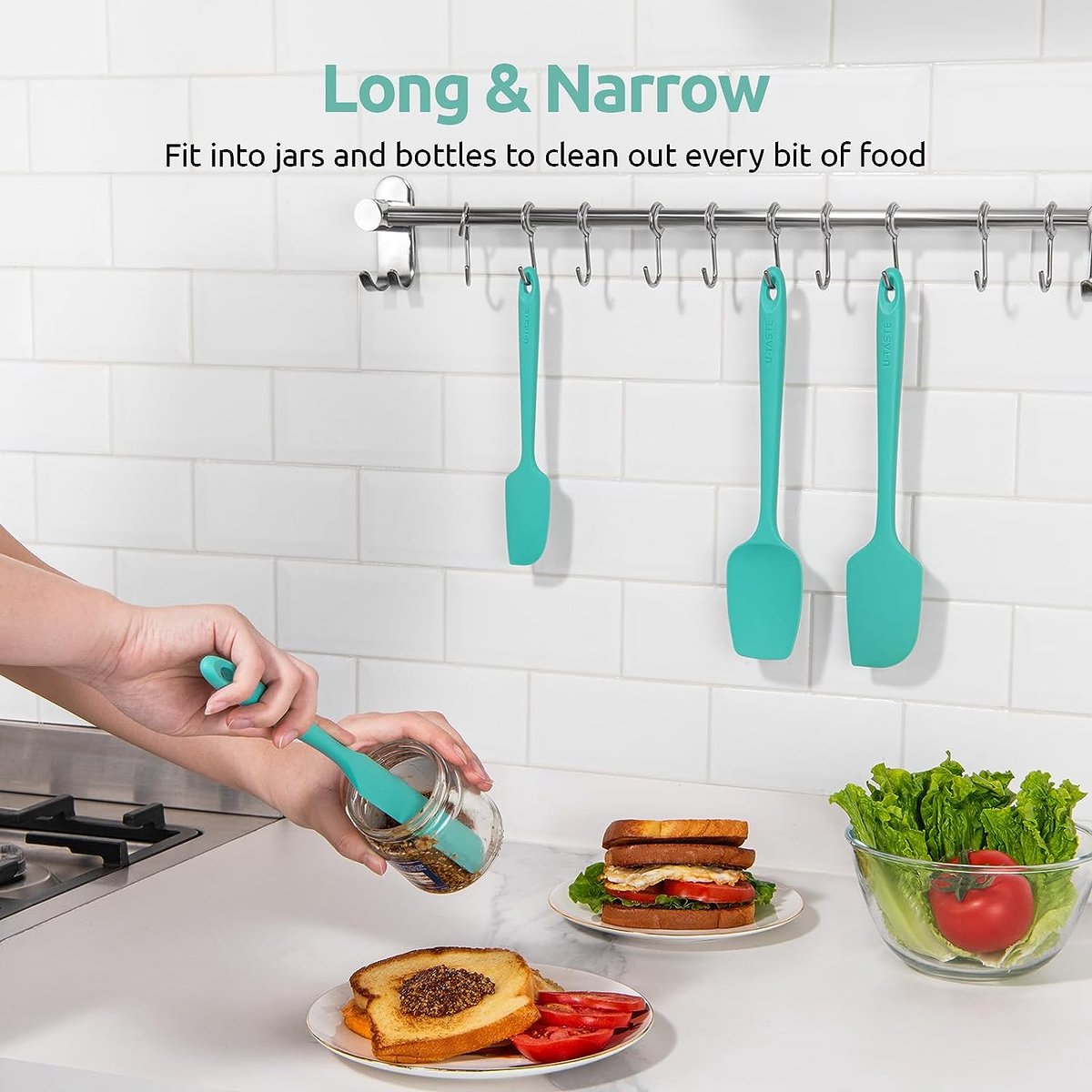 Lot de 5 spatules en silicone résistant à la chaleur – Spatule en  caoutchouc anti-adhésif pour la cuisine, la pâtisserie et le mélange (Aqua  Sky) : : Maison