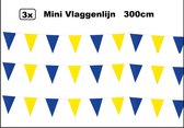 3x Mini vlaggenlijn blauw/geel 3 meter - Verjaardag thema feest festival vlaglijn fun vlaglijn