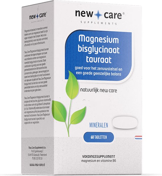 Foto: New care magnesium bisglycinaat tauraat voor het zenuwstelsel 60 tabletten vegan